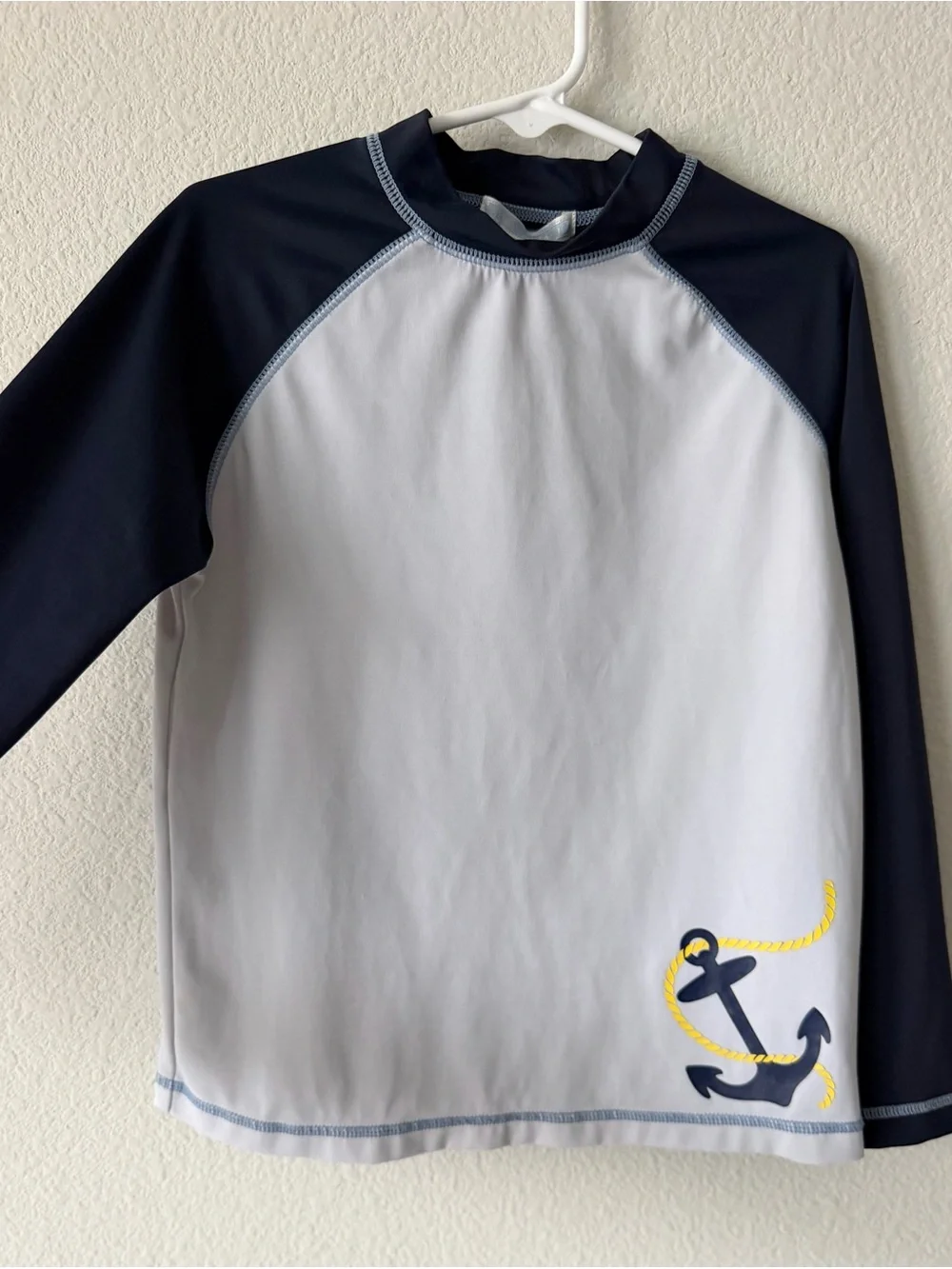 Janie and Jack Boys Rash Guard Swim Shirt Sz 5 Navy White Anchor Nautical UPF